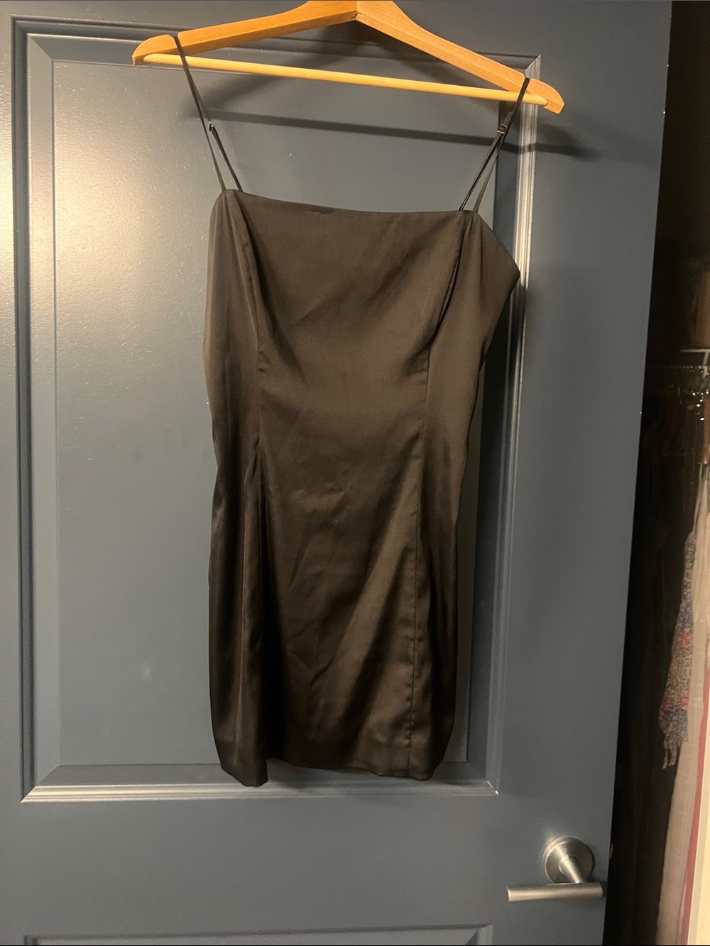 Aritzia Black Satin Mini Slip Dress with Spaghetti Straps